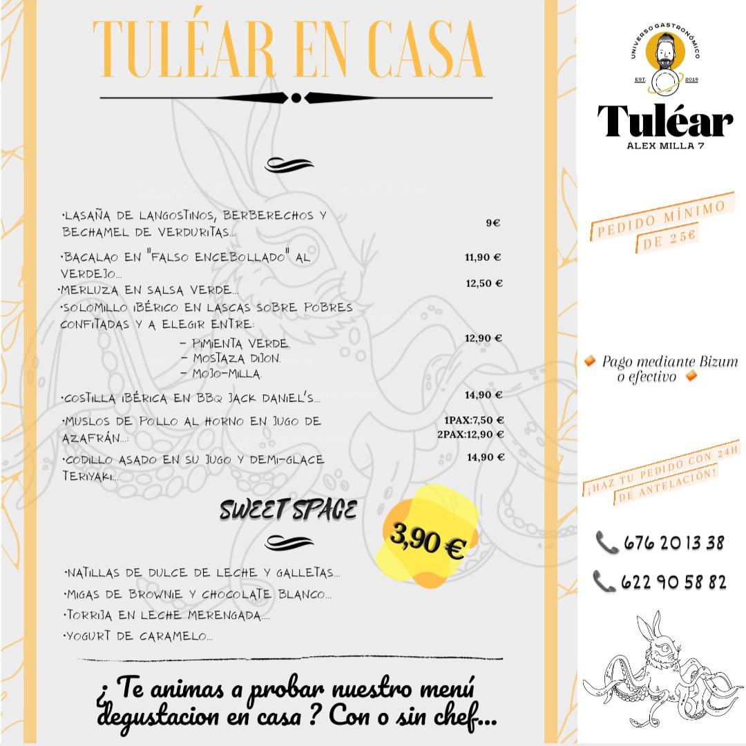 ¡Aquí os dejamos nuestra nueva carta para domicilio!😉
Esperamos vuestros pedidos a partir del próximo lunes 7 de septiembre.👌
¡Vamos!💪

#TuléarEnTuCasa #Jaén #Gastronomía #Intensidad7 #Tuléar