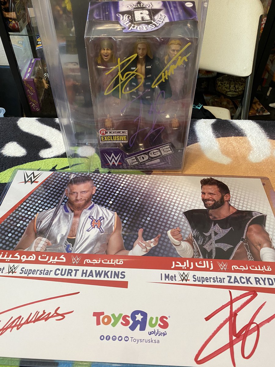 LuchaDad's tweet photo. Big shoutout to @Highspots for the awesome delivery! Of my 3in1 @EdgeRatedR #Edgeheads & this very rare Saudi Arabia TRU promo poster signed by both @Myers_Wrestling & @TheMattCardona Hope you & the @MajorWFPod host another auction soon. Until next time #BeCoolBeCalmBeLucha https://t.co/sT08bJNW3y