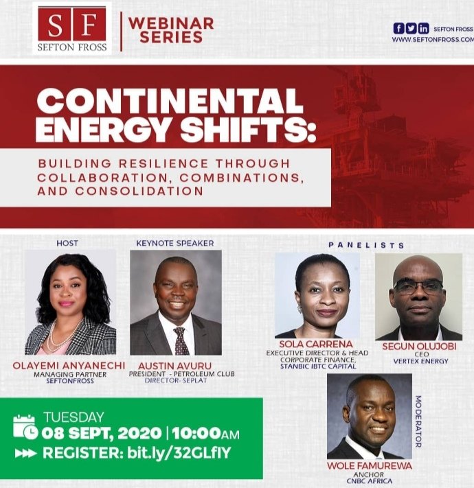 YemiAnyanechi's tweet photo. I'm hosting the 1st of @SeftonFross Webinar Series - CONTINENTAL ENERGY SHIFTS: Building Resilience Through Collaboration, Combinations, and Consolidation.8th Sept 10 AM WAT.
Keynote: Austin Avuru, President Petroleum Club.
Register https://t.co/rzbqSmkVf2
See more on the poster. https://t.co/2wjR7VuCHA