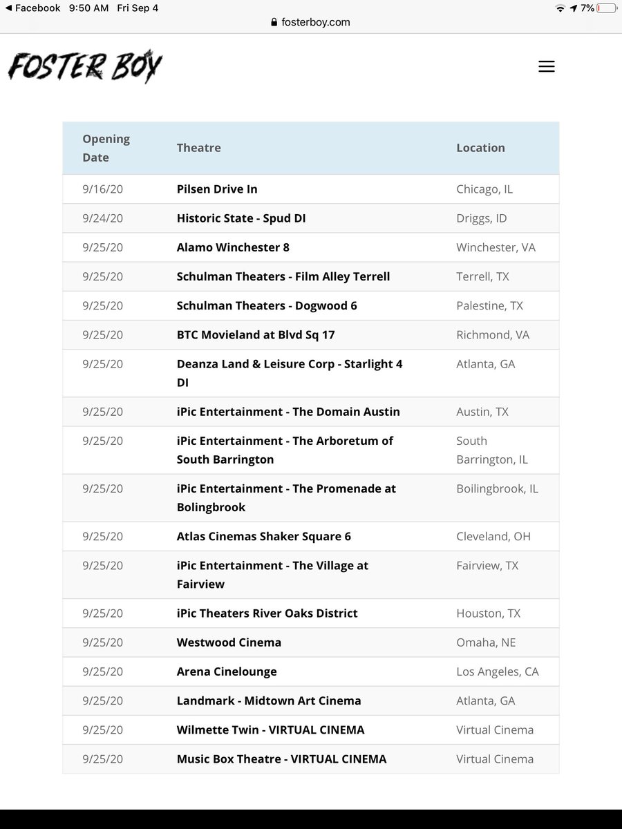 Nationwide theater dates/times for the feature I was Director of Photography for, “Foster Boy.” In theaters 1 week (see below )then up on digital &amp; V.O.D.9/25. A true story &amp; excellent performances from Matthew Modine, Shane Paul McGhie, Louis Gossett Jr. fosterboy.com/showtimes/