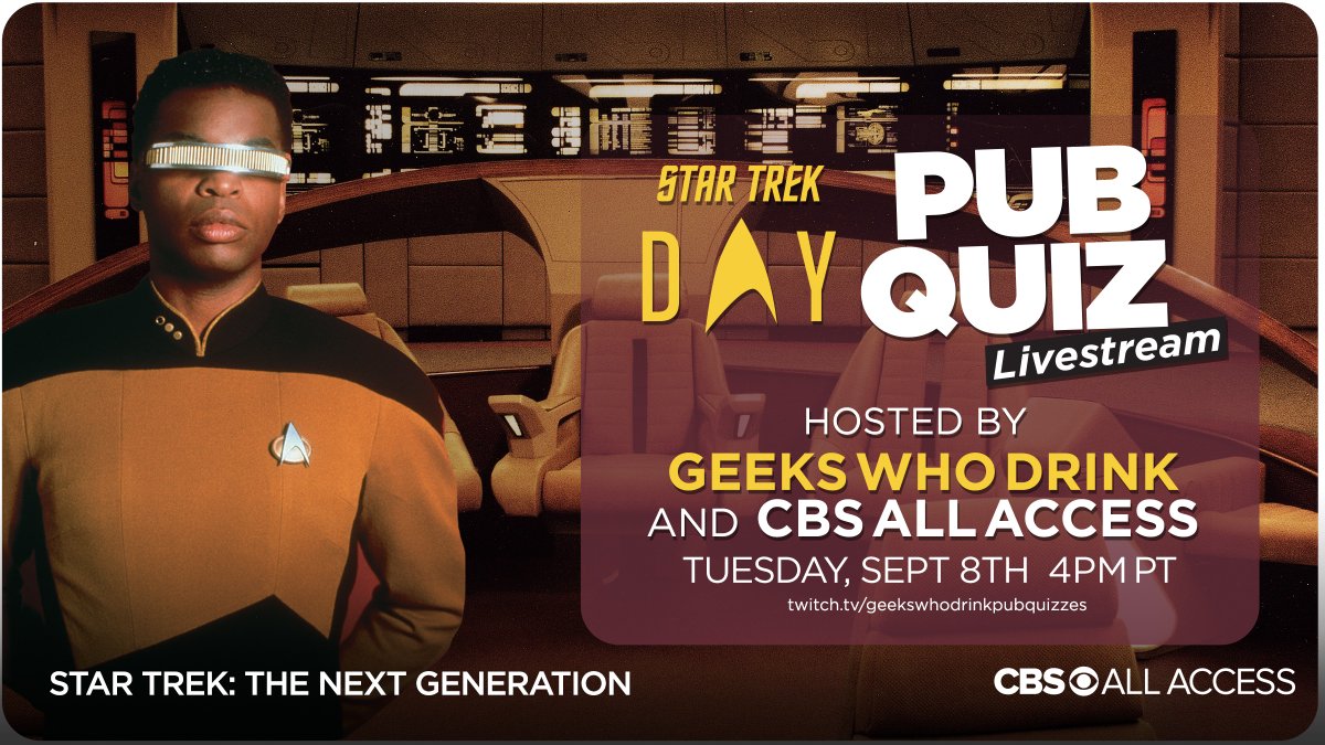 StarTrekOnPPlus's tweet photo. Are you the #StarTrek trivia master? After the #StarTrekDay panels end, meet up with your friends over video chat and play along with @GeeksWhoDrink. https://t.co/kvM3nNkrss