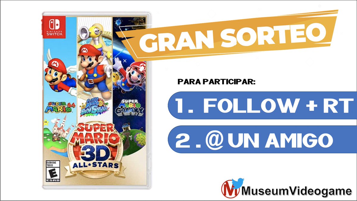¡En <a href="/MuseumVideogame/">MuseumVideogame</a> nos unimos a la fiesta #SuperMario35 aniversario!

Sorteamos:
¡Una copia en edición física y limitada de 
SUPER MARIO 3D ALL-STAR 
para #NintendoSwitch!

Para participar:
1️⃣ Follow + RT
2️⃣ @ un amigo nintendero

Sorteo próximo 18 septiembre.