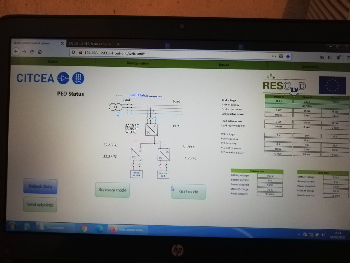 rgallartf's tweet photo. We continue to make progess on the @RESOLVD_EU project. Great achievements in PED exchanging power in grid test, SCADA #sitel  and @IntracomTelecom  integration. https://t.co/HDU48dXcMJ