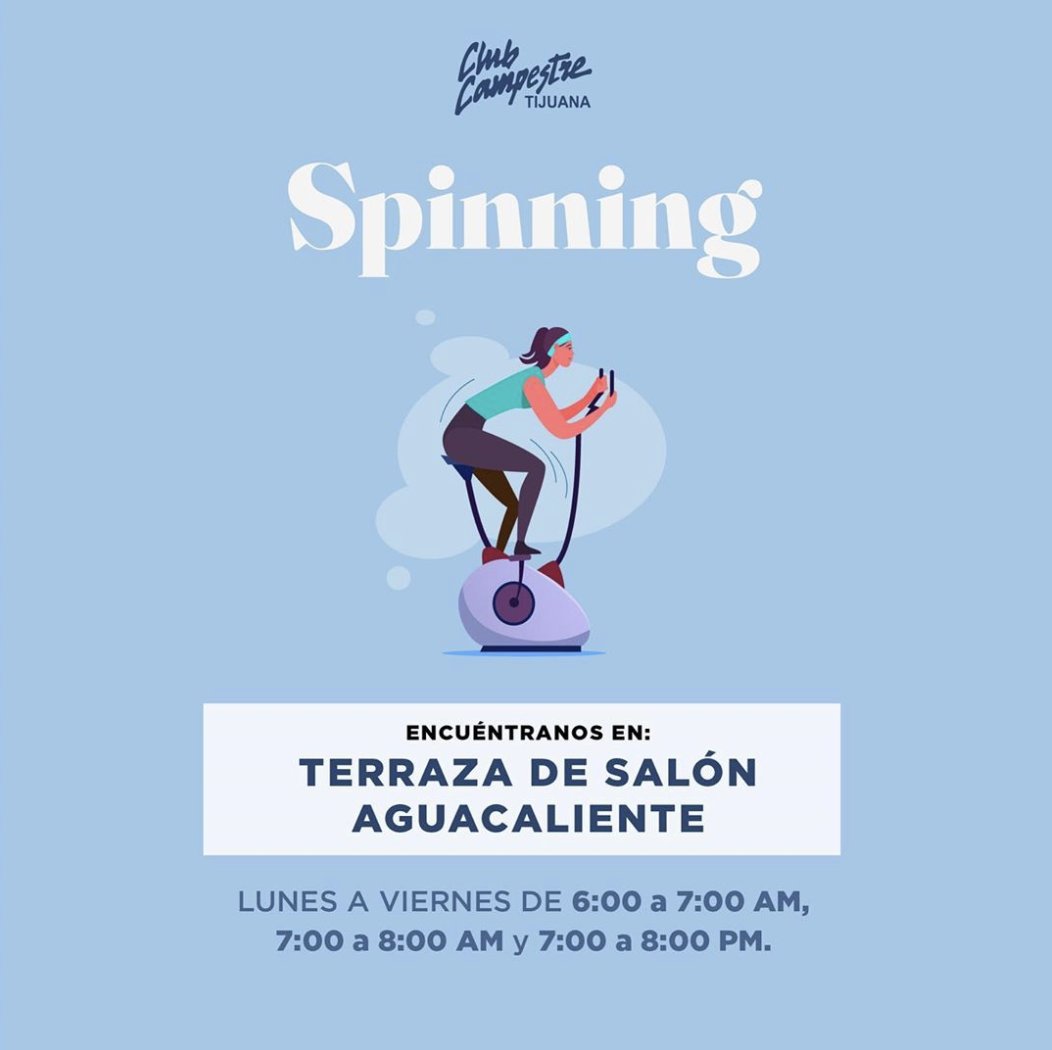 Queridos asociados, conoce nuestros horarios de actividades

🚴🏽 Spinning • se encuentra en servicio en Terraza de Salón Agua Caliente de lunes a viernes de 6:00 a 7:00 am y de 7:00 a 8:00 am, así como  de 7:00 a 8:00 p.m 

#ClubCampestreTJ