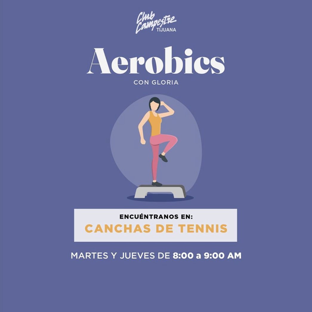 Queridos asociados, conoce nuestros horarios de actividades

🤸🏽‍♀️Aerobics con Gloria • se encuentra en servicio en las canchas de tenis los martes y jueves de 8:00 am a 9:00 am 

#ClubCampestreTJ