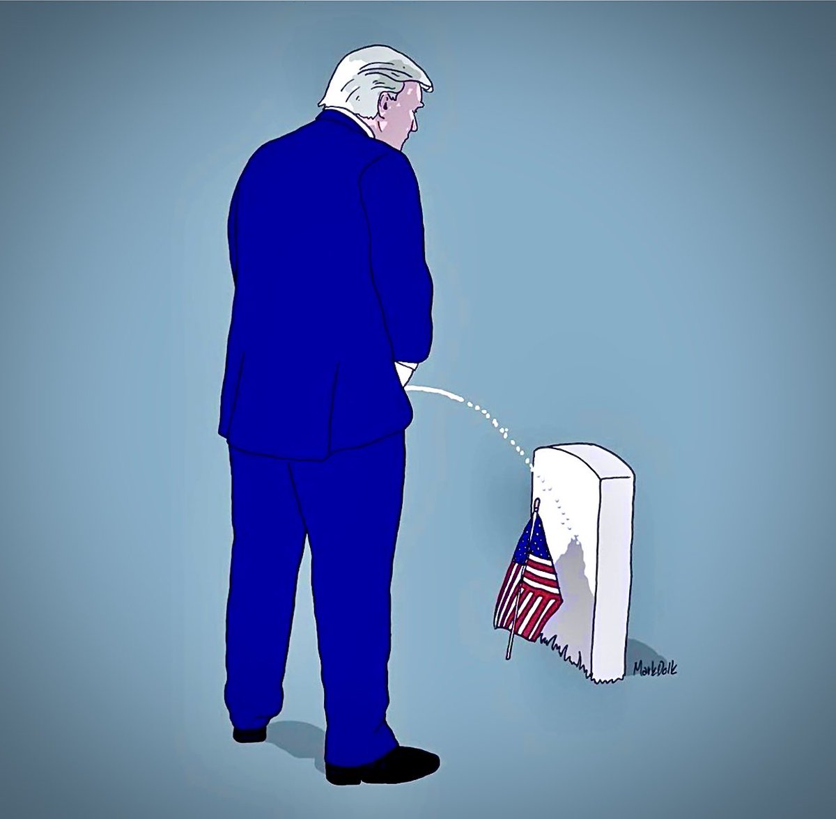 trump taking a piss on the flag