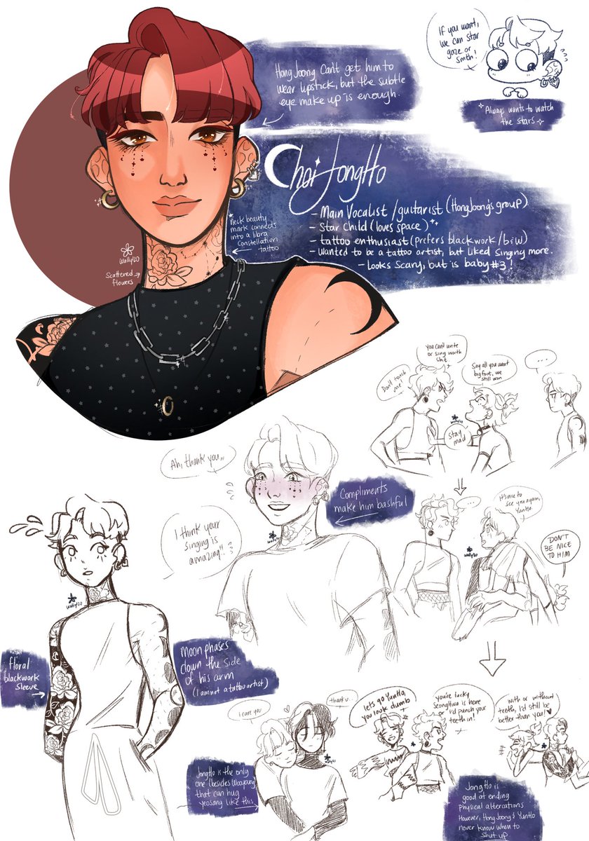 ?[ROCK BAND AU]?
Choi Jongho, the tattoo enthusiast who gets too excited about the moon and the stars, and always has to jump in to stop Hongjoong and Yunho from ripping each other a new one.
.
.
.
#ATEEZfanart #JONGHO 