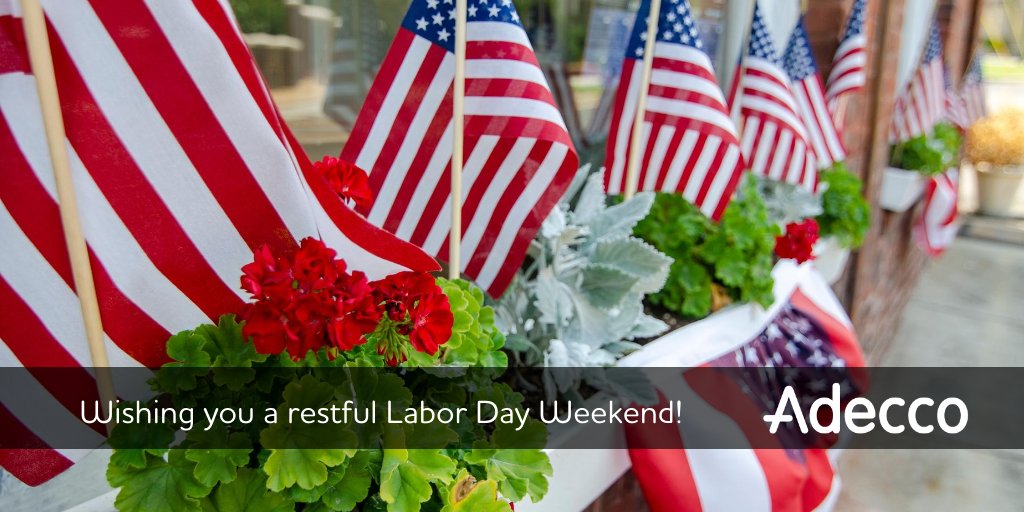 AdeccoUSA's tweet photo. "I learned the value of hard work by working hard." - Margaret Mead
We hope that each one of our hard-working associates, colleagues, and clients have a happy and safe Labor Day Weekend!
#LaborDay #LaborDayWeekend #Adecco #PuttingAmericaBackToWork https://t.co/iWuH1lpR7P