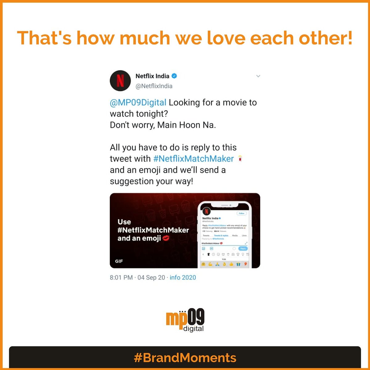 MP09Digital's tweet photo. Thank you for being so lovely! @NetflixIndia 

#brandmoments #Netflix #socialsamosa #mp09digital 
@Social_Samosa https://t.co/3RMCiLXXGi