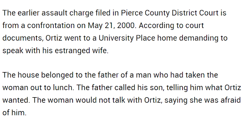 In 2000, Ortiz was charged with assault over an incident that stemmed from him stalking his estranged wife. He confronted a man who had taken her on a date and attacked him. (5/18)