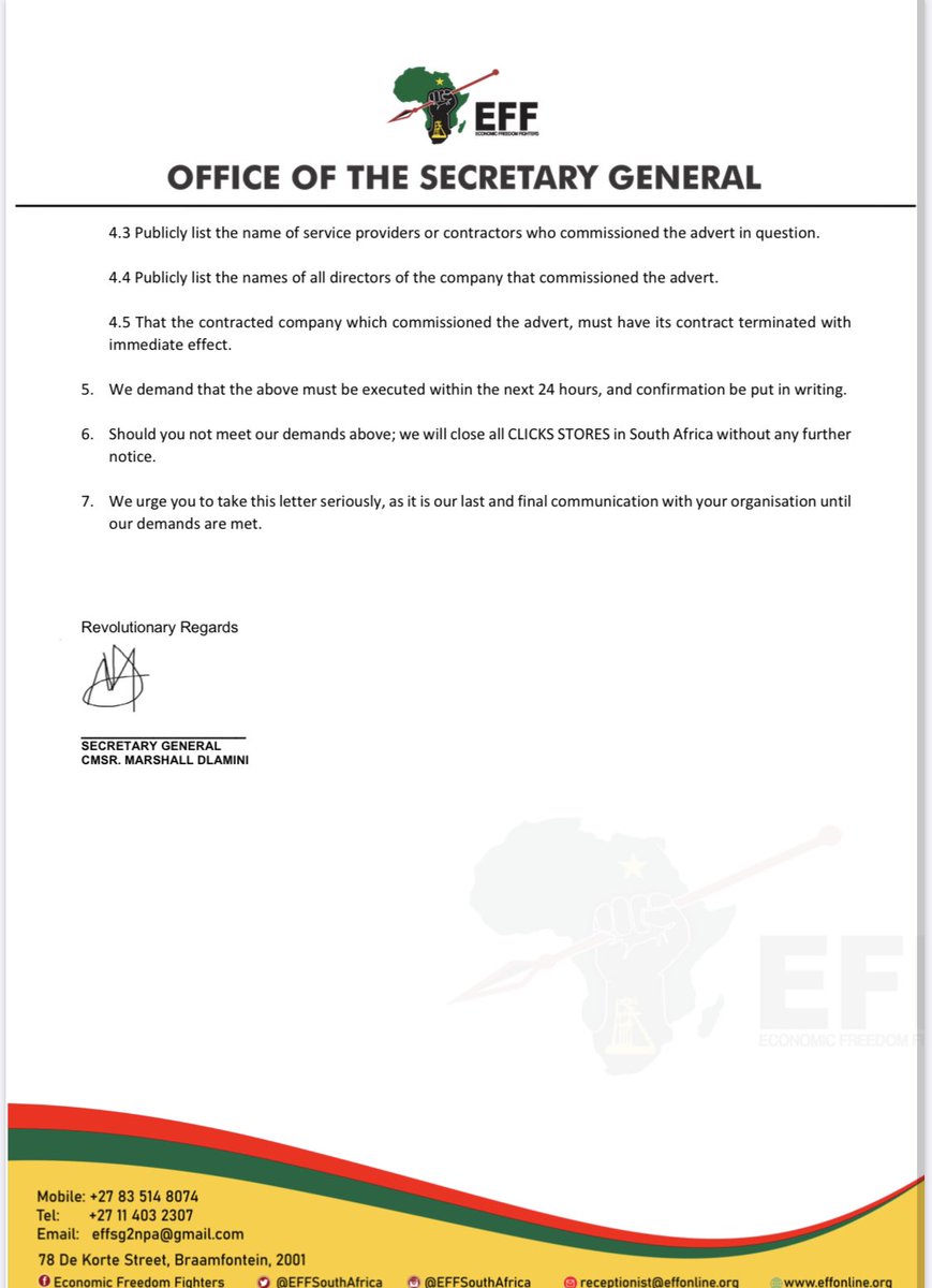 vuyanipambo's tweet photo. Within 24 hours @Clicks_SA must execute the @EFFSouthAfrica demands. Otherwise @Clicks_SA shall be visited by a lot of unkept hair. https://t.co/9pvIYYj7tw
