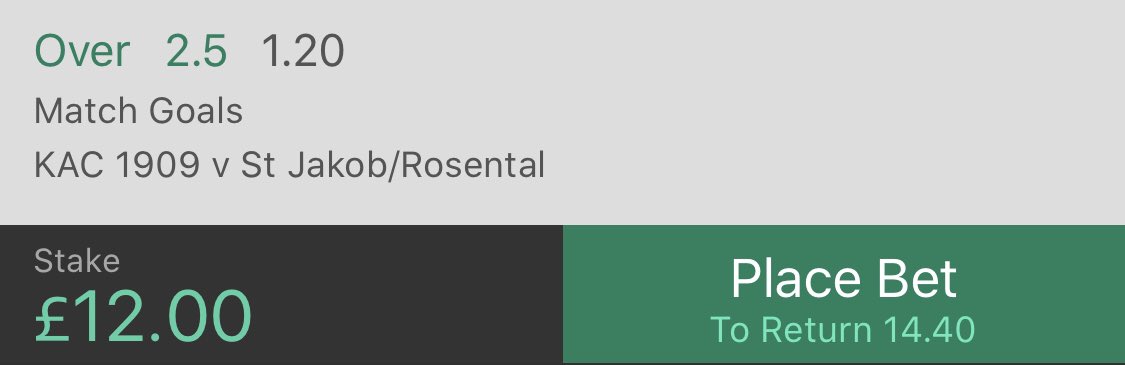 ComfyTipster's tweet photo. BET 2: (£10 - £20)

Competition 🏆: Austria Landesliga 🇦🇹

Fixture 🏟: KAC 1909 vs St Jakob/Rosental

Tip 💰: Over 2.5 Match Goals ⚽️ (1.20 odds)

£12 ➡️ £14.40

#tipster #tip #bet #betting #inplay #gambling #acca #challenge #win #prematch #bet365 #boom https://t.co/eIhxNhEw5o