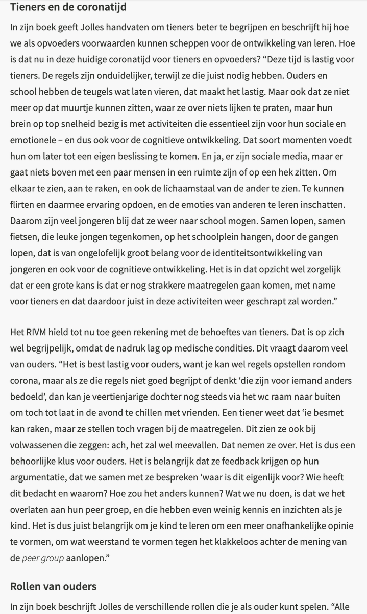 JelleJolles's tweet photo. Tieners en corona: geef feedback, overleg 'waar is dit voor' en help de jongere om een eigen opinie te vormen en daardoor weerstand te ontwikkelen tegen het klakkeloos achter de mening van de peergroup aanlopen (Interview in https://t.co/ddwJklPpcF 4/9): https://t.co/K8Vt7sQgZa https://t.co/9o03Ycmtwj
