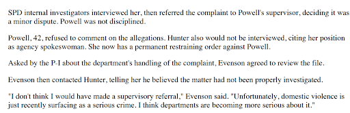 The complaint was referred to Powell’s supervisor at SPD, who just shrugged it off. (11/18)