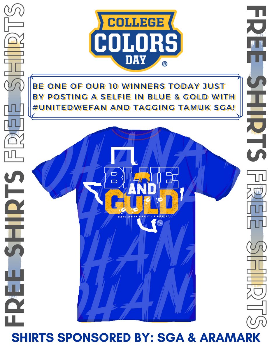 Don’t forget to show your TAMUK pride today by posting a selfie of you wearing a blue and gold shirt. Be sure to use the hashtag #UnitedWeFan and tag us to be entered in the chance to win a FREE TAMUK shirt. TEN lucky students will be selected! 

#BlueandGold #JavelinaNation