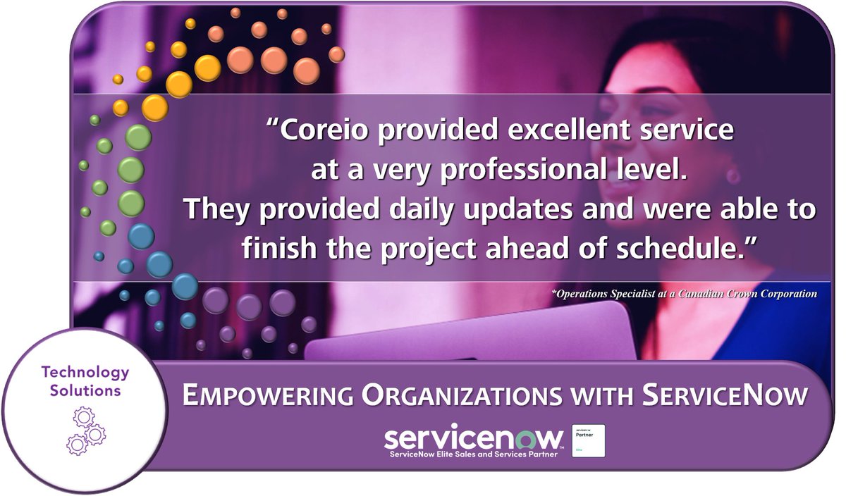 coreioinc's tweet photo. There's a reason for our #ServiceNow Implementation Partner CSAT Score of 9.6/10.
Excellent service and delivering ahead of schedule speaks to our commitment of Trust, Experience and Unfailing Execution.
#CoreioMakesITWork
#TechnologySolutions https://t.co/FxMcf0GY8s
