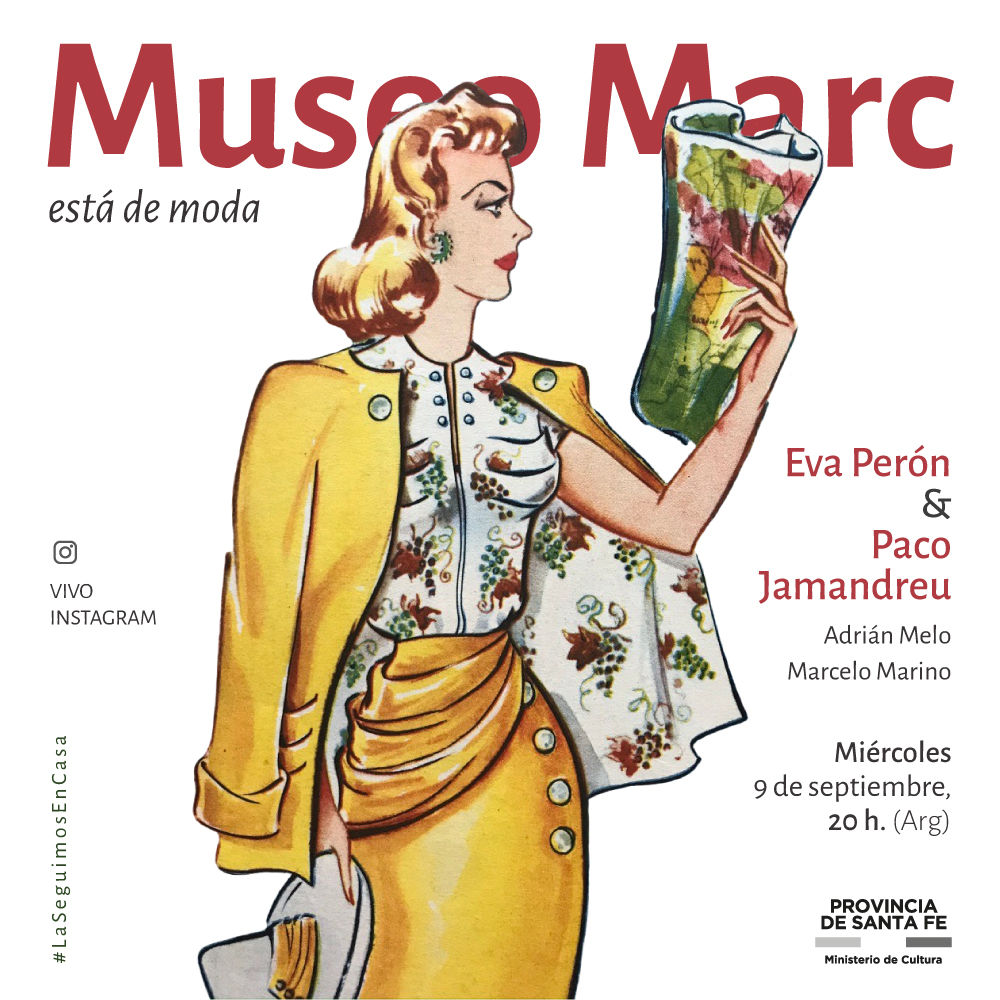 MuseosSantaFe's tweet photo. ¡El #Marc está de moda! Nueva entrevista en vivo por el #Instagram del museo
📺"Eva Perón y Paco Jamandreu" con Adrián Melo y Marcelo Marino
☑ Mié 9/9 - 20h. (ARG) 
🔗 https://t.co/i7HUFBuNzt

#MuseoMarc #ModaeHistoria #LaSeguimosEnCasa @GobSantaFe @CulturadSantaFe @NoraAAraujo https://t.co/NoMIcxFUBP
