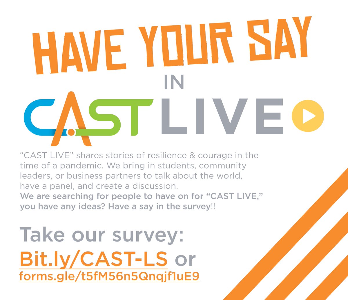 CASTschools's tweet photo. Through #CASTLive our @CASTSchools community engaged with leaders from different industries and professions to hear stories of hope and resilience. Who should join us next time? Click on the link to share your thoughts 👉 https://t.co/yZ7tSz8XpT 👈 https://t.co/vO1kh4tCgN
