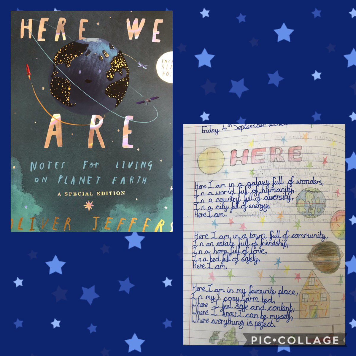 Yr6Pearls's tweet photo. We’ve had a brilliant first week, it’s great to be back! We’ve really enjoyed getting stuck into ‘Here We Are’ by Oliver Jeffers - thank you you @clpe1 for the great resources! @SchVillage https://t.co/QSgYW6wEsq