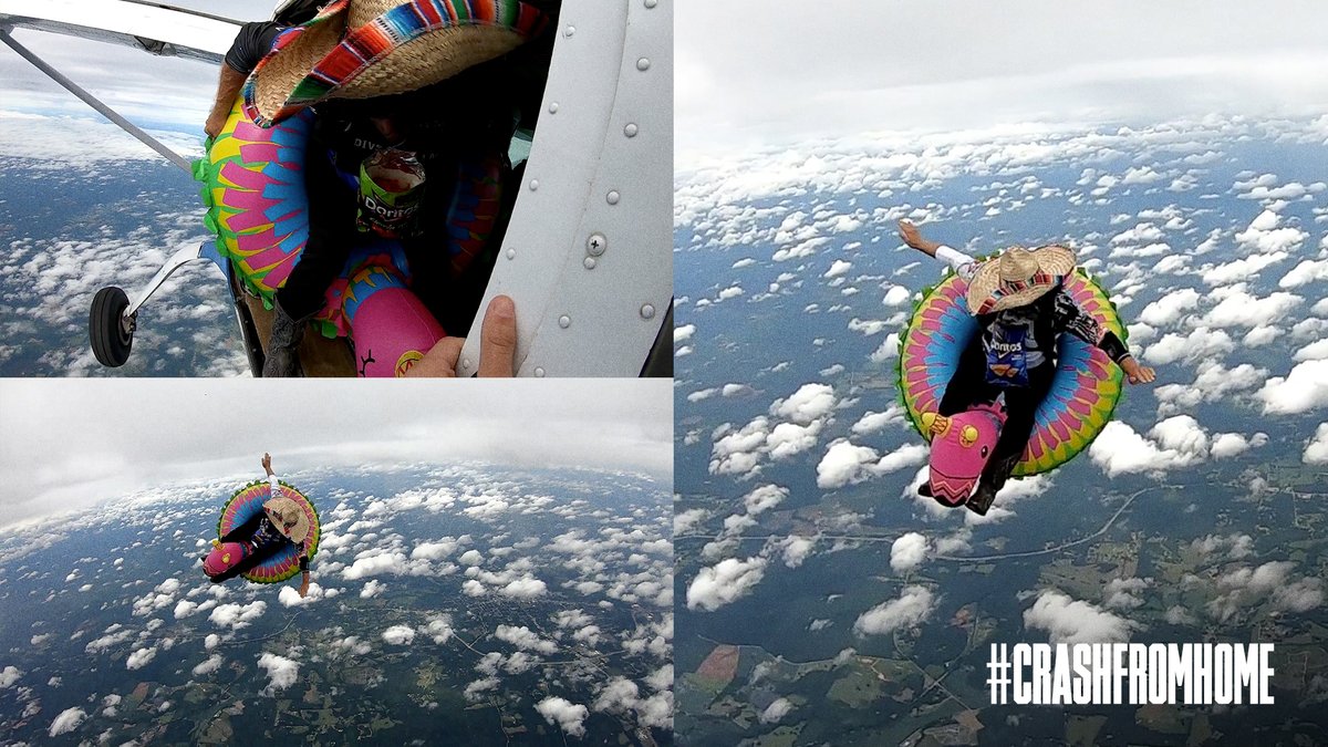 Doritos's tweet photo. π₯ Congratulations @crayadamson
Jumping out of a plane!?? That's another level. #CrashFromHome https://t.co/9S411VbSZv