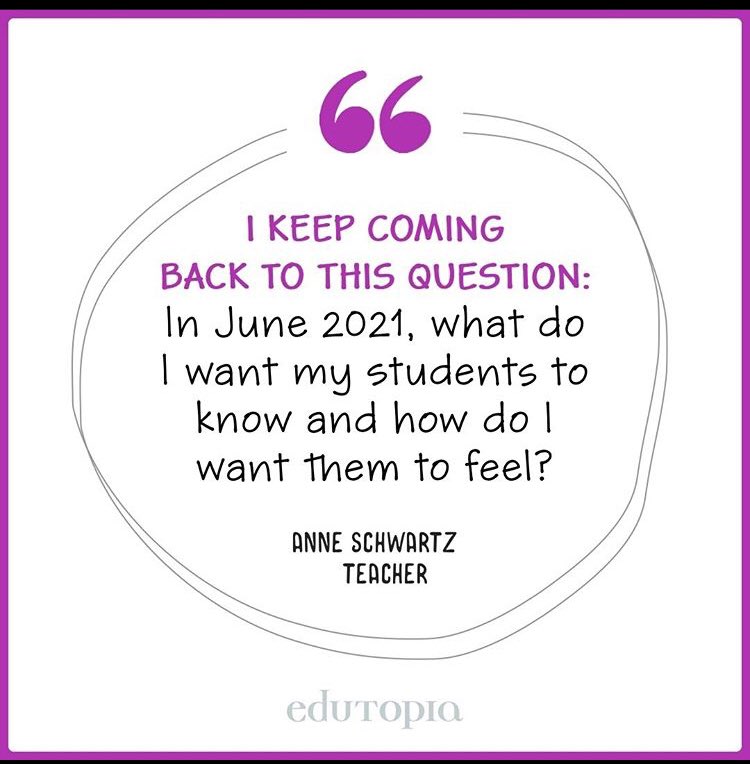 MrsSnipes_'s tweet photo. THIS. I’m going to print this out and stick it right next to my desk. It should always be the focus, but this year especially. Thanks, @edutopia for this great reminder. #ForTheKids https://t.co/MSyrXzQvrE