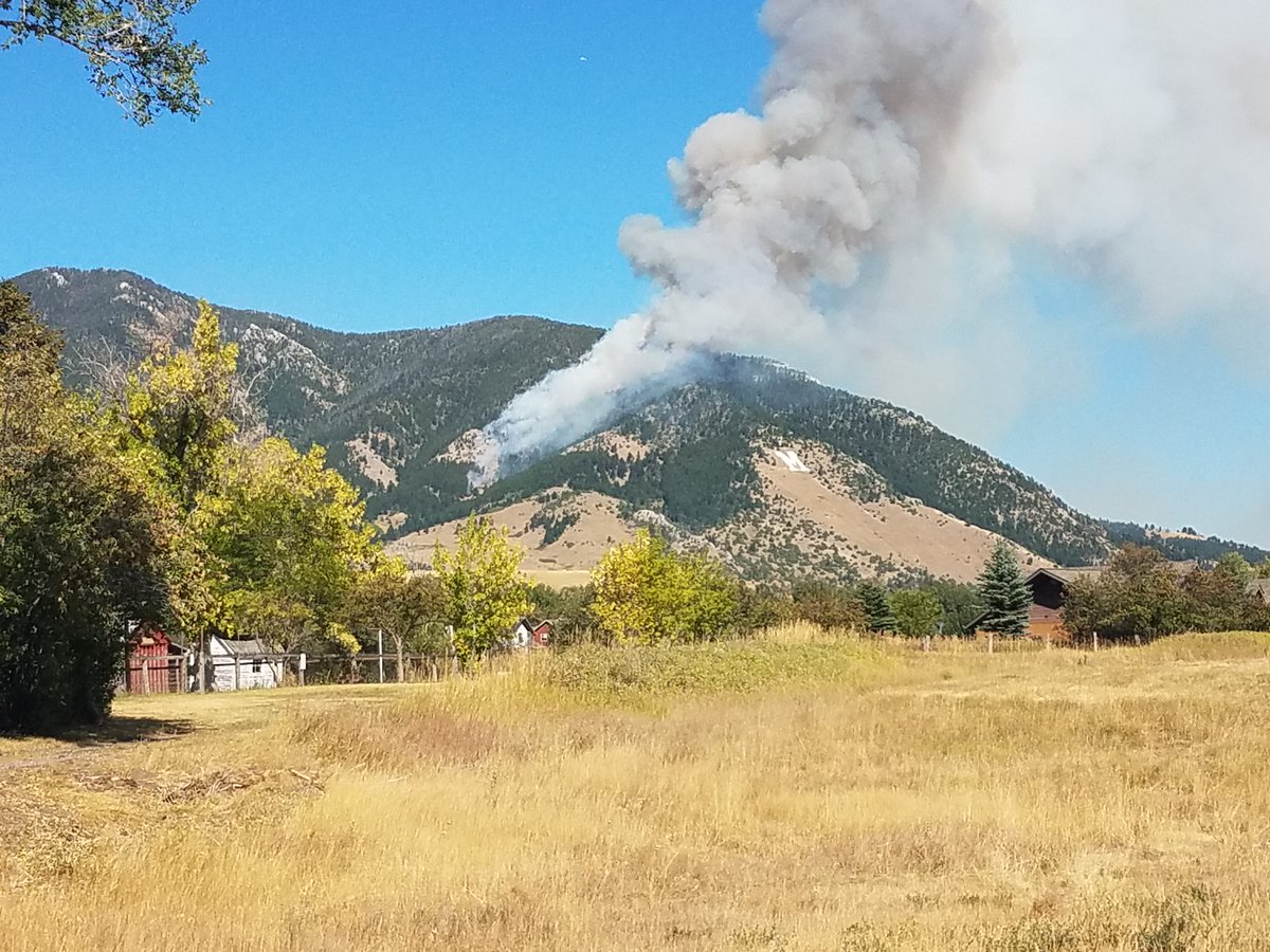 A wildfire is burning quickly through trees above the M trail in the Bridgers. Forest Service and aerial crews are responding. Evacuations have been ordered at the M and Sypes trailheads, the Forest Service confirmed. #mtfire