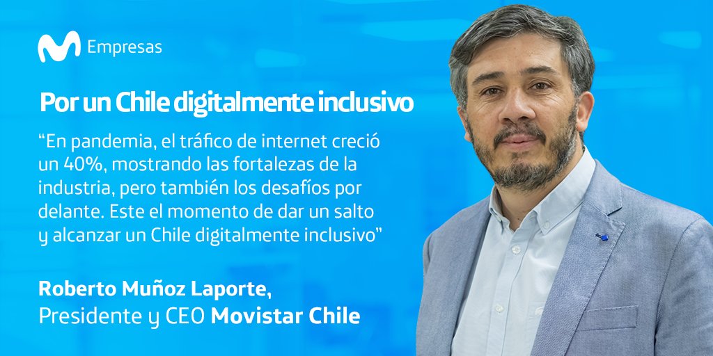 MovistarEmCL's tweet photo. Roberto Muñoz Laporte, Presidente y CEO de @MovistarChile, estuvo presente en el VIII Summit País Digital para abordar los “Desafíos de una sociedad digitalmente inclusiva” 👩💻🌎 ¡Mira el video de su participación en el evento aquí! 👉 https://t.co/5cdyMsgQFp #SummitFPD2020 https://t.co/p2f0br6LR3
