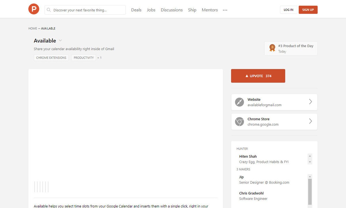 MailMinds's tweet image. Available — Share your calendar availability right inside of Gmail
#calendaravailabilityrightinsidegmail #singleclick #selecttimeslots #googlecalendar #email #emailmarketing
via producthunt.com
☛ amp.gs/Xki1
