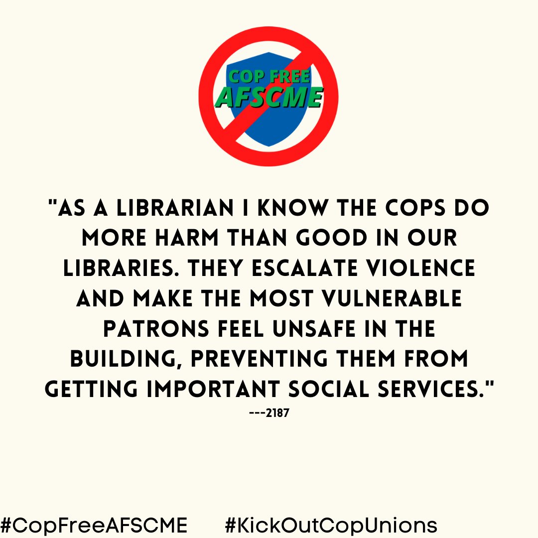 copfreeafscme's tweet photo. "As a librarian I know the cops do more harm than good in our libraries." – 2187
#CopFreeAFSCME #KickOutCopUnions https://t.co/AZjctUv4Z0