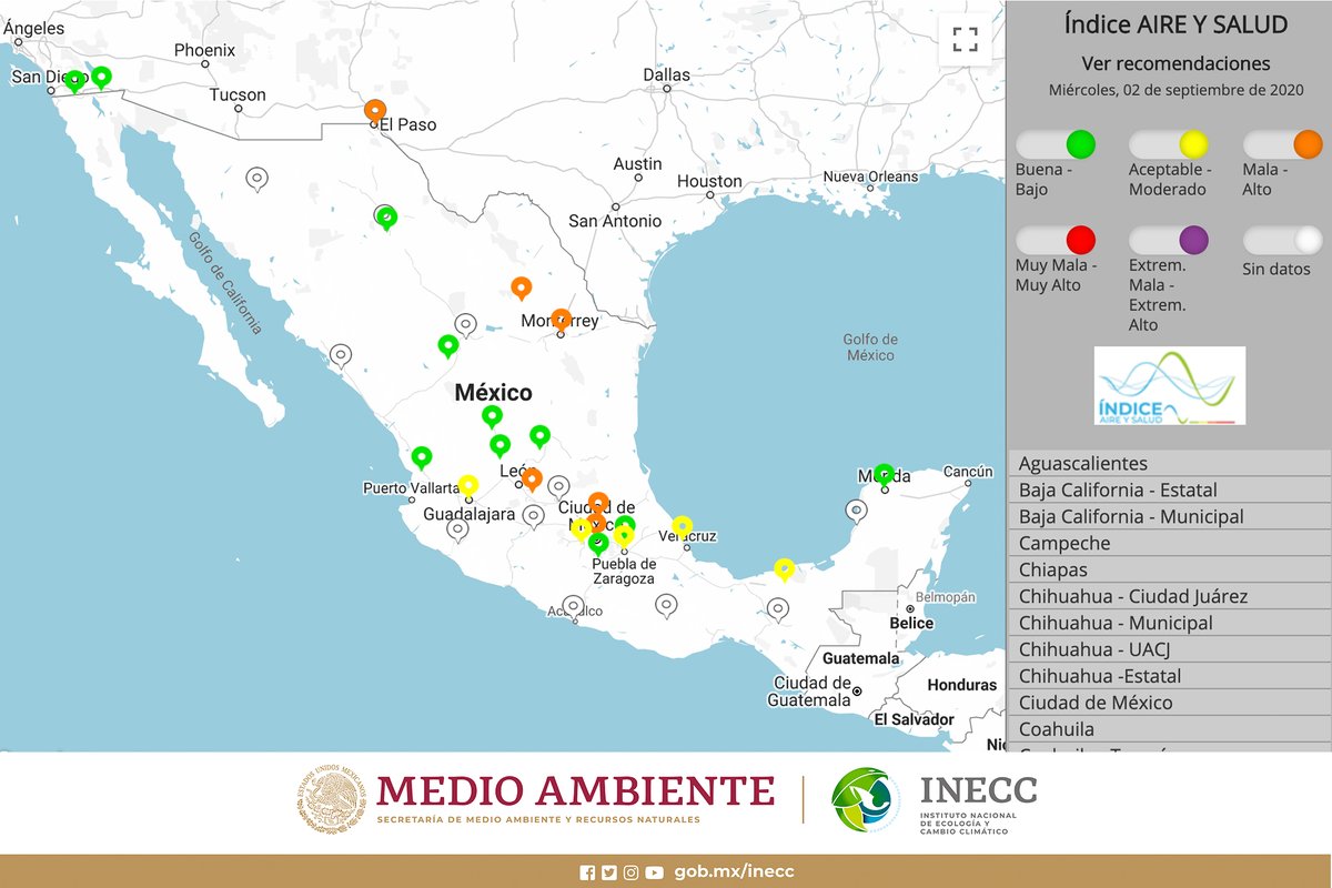 inecc_gob_mx's tweet photo. #AireParaElBienestar | El #INECC a través del Sistema Nacional de Información de la Calidad del Aire #SINAICA reporta el índice de Calidad del Aire y Riesgos a la Salud de los sistemas automáticos de monitoreo atmosférico
Consulta la #CalidadDelAire en👉: https://t.co/xbBDv7RVDG https://t.co/CIrggcpHAF