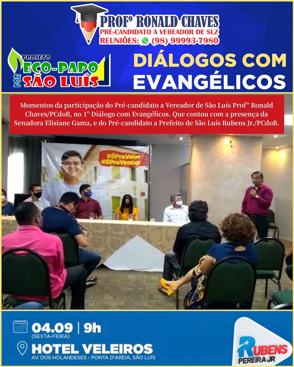 MNLM_MA's tweet photo. DIÁLOGOS COM EVANGÉLICOS: Em mais uma importante participação o Pré-candidato a Vereador de São Luís Profº Ronald Chaves, reitera apoio incondicional ao projeto Rubens Jr. Prefeito de São Luís 2020, em total apoio ao PCdoB.

*Leiam resumo.👇🏻
https://t.co/lGE5jVCVJZ https://t.co/rVmaB8xkMW