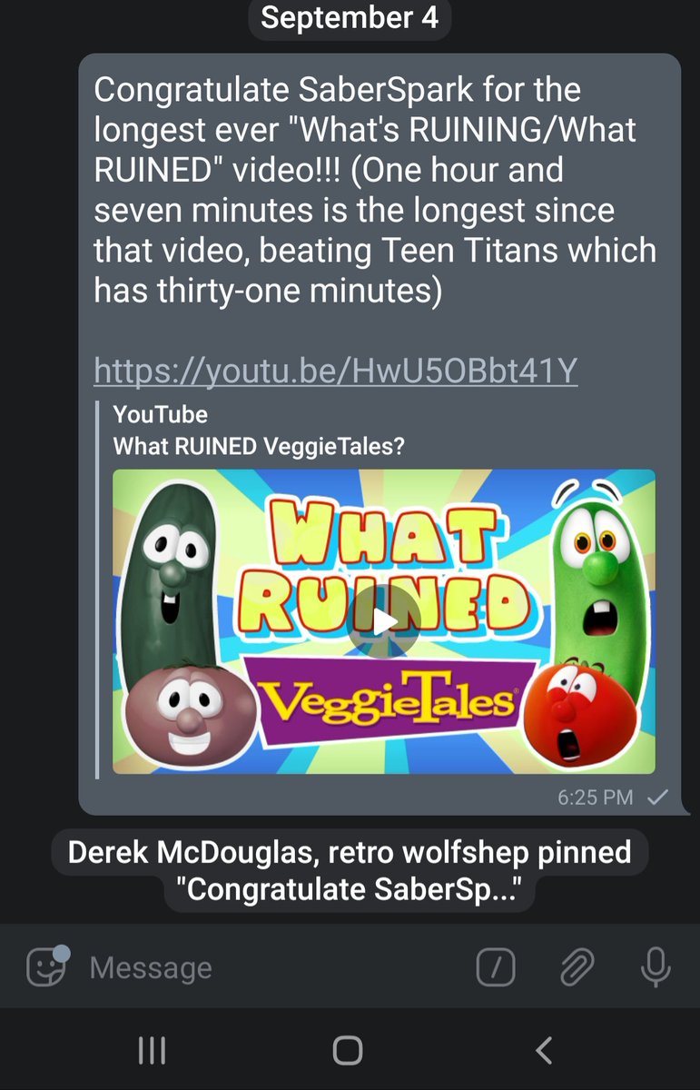KoroshiArts's tweet photo. Congratulate @Saberspark for the longest ever "What's RUINING/What RUINED" video!!! (One hour and seven minutes is the longest since that video, beating Teen Titans which has thirty-one minutes) #VeggieTales #BigIdea #BobandLarry 

https://t.co/tung1CXIxT https://t.co/H9CQL1PNi3