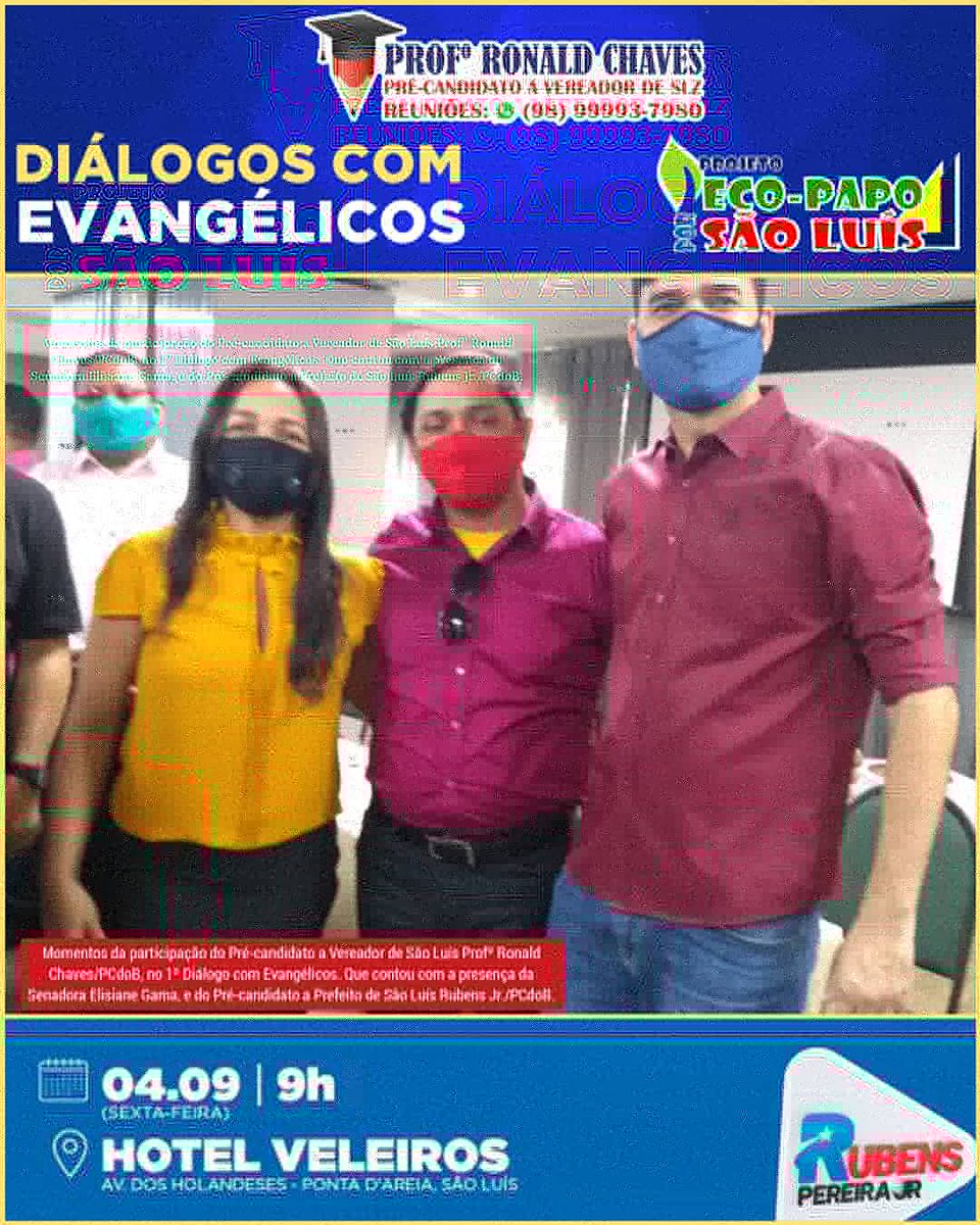 VAracagy's tweet photo. DIÁLOGOS COM EVANGÉLICOS: Em mais uma importante participação o Pré-candidato a Vereador de São Luís Profº Ronald Chaves, reitera apoio incondicional ao projeto Rubens Jr. Prefeito de São Luís 2020, em total apoio ao PCdoB.

*Leiam resumo.👇🏻
https://t.co/c6gtCzEqVt https://t.co/y8u91rW9RJ