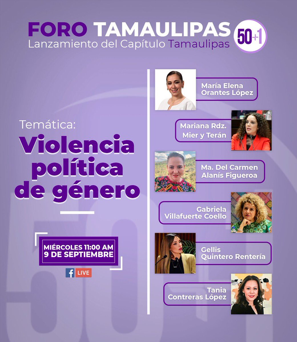 Mariana Rdz Mier y Terán (@marianarmyt) on Twitter photo Con muchísimo gusto l@s invitamos a nuestro primer foro de @50mas1Tamaulipas con nuestra Presidenta Nacional <a href="/nenaorantes/">María Elena Orantes</a> invitadas de lujo <a href="/GaVillafuerteC/">Gabriela Villafuerte</a> <a href="/MC_alanis/">Maca Alanis</a> y de nuestro Capítulo <a href="/gelqurent/">Gellis Quintero</a> y <a href="/taniacontrerasl/">Tania Contreras</a> ¡Ojalá nos acompañen! #EmpoderandoMujeres Con muchísimo gusto l@s invitamos a nuestro primer foro de @50mas1Tamaulipas con nuestra Presidenta Nacional <a href="/nenaorantes/">María Elena Orantes</a> invitadas de lujo <a href="/GaVillafuerteC/">Gabriela Villafuerte</a> <a href="/MC_alanis/">Maca Alanis</a> y de nuestro Capítulo <a href="/gelqurent/">Gellis Quintero</a> y <a href="/taniacontrerasl/">Tania Contreras</a> ¡Ojalá nos acompañen! #EmpoderandoMujeres