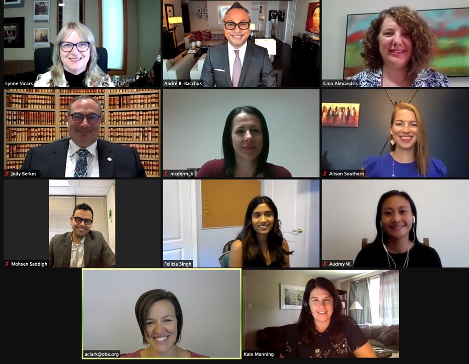 OBAlawyers's tweet photo. The OBA continues to be THE place for making meaningful connections within the bar. This afternoon, a few of our leaders welcomed the very first @RyersonULaw class during a virtual networking event. 1/2 https://t.co/UxyXjsBdjm