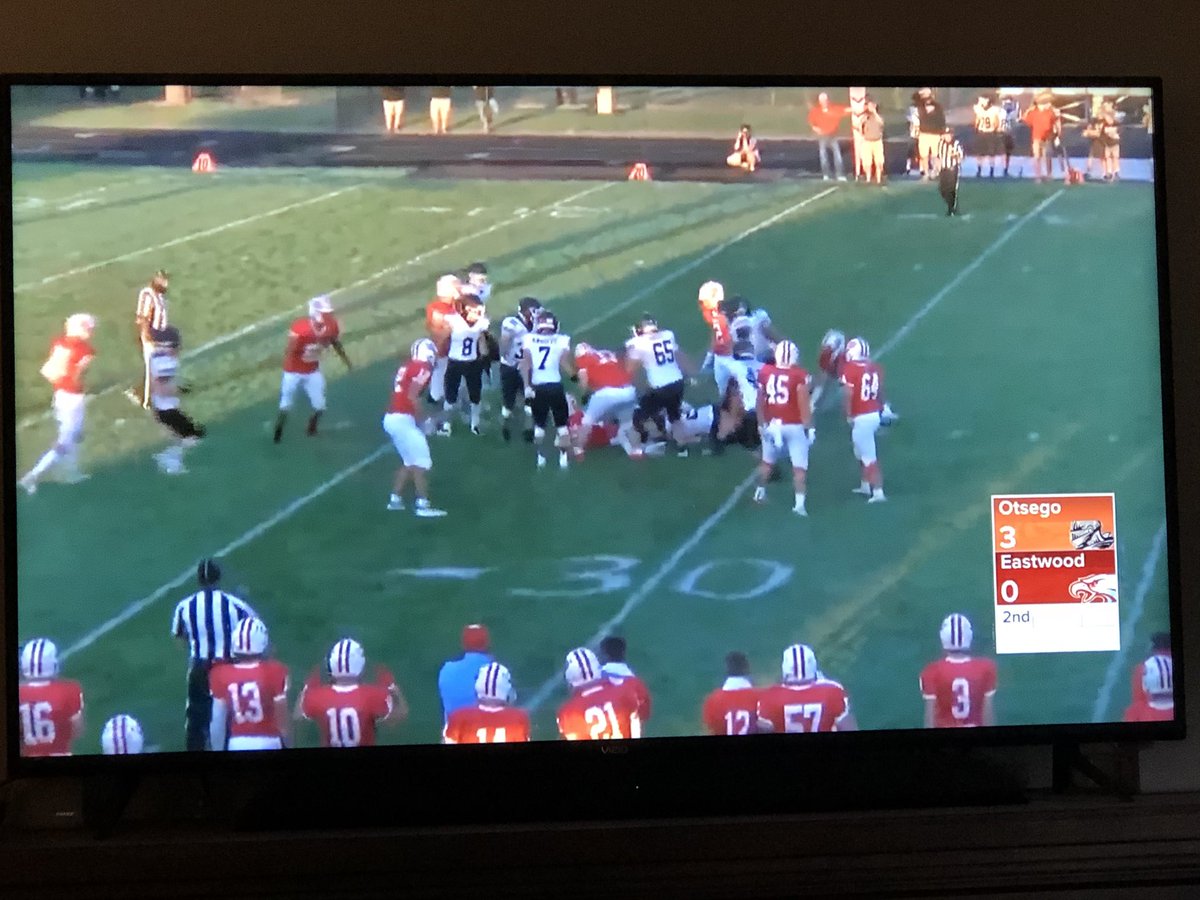 PrincipalWiley's tweet photo. Watching a little Otsego Knights football from the comfort of my living room. #LetsGoKnights #BeatEastwood https://t.co/9NvQC7rEhT