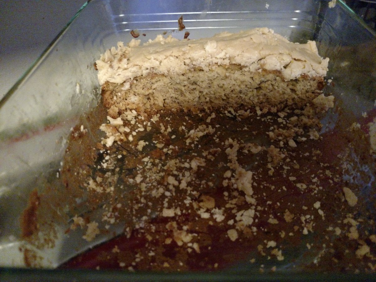 OnAtuin's tweet image. I made a whole pan of banana bread with caramel frosting at noon. #wherediditgo?
