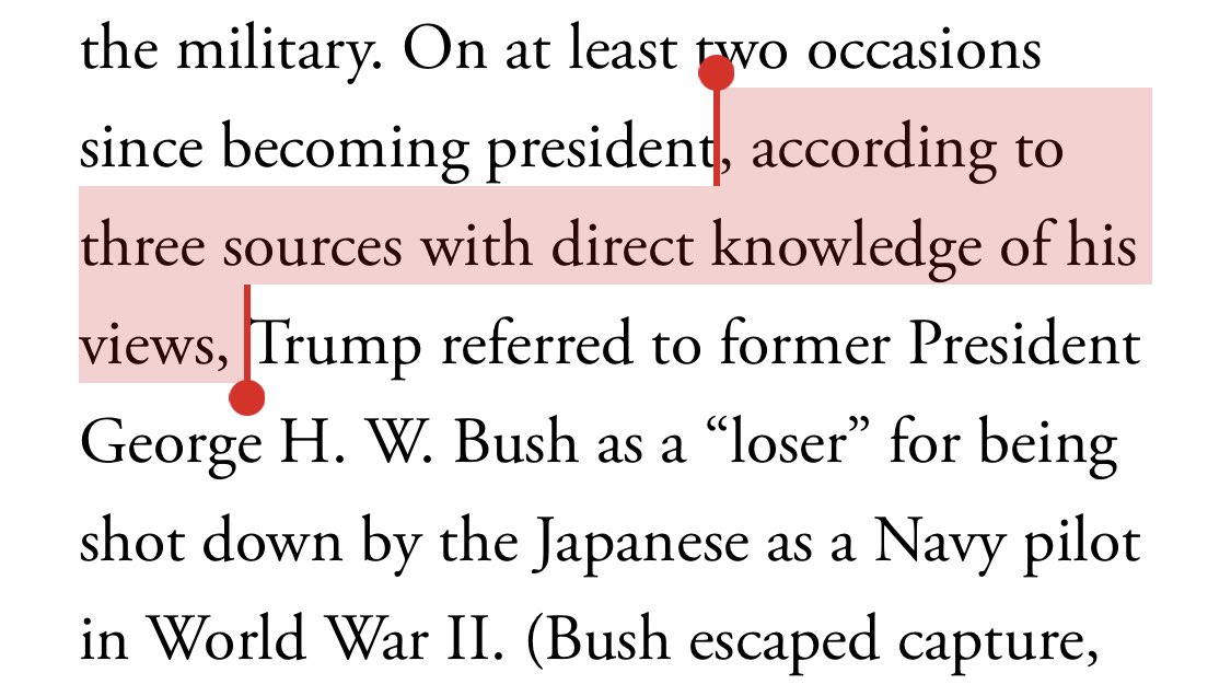 Here, Goldberg does *not* say that these knowledgeable people heard Trump say these things about GWB. It could easily mean that they know his views but someone told them he said this. Such phrasing from an experienced journalist is way too imprecise for me to trust. 3/