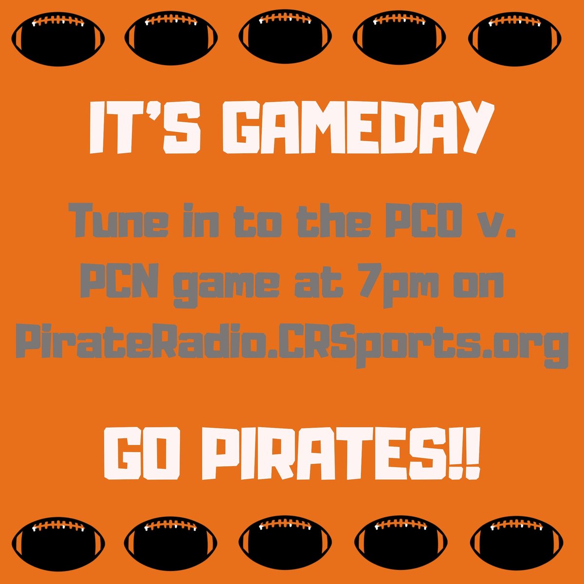PCHSCrew's tweet image. Want to know how to tune in to the Battle of the Expressway game tonight? Here are the details:

Option 1: LISTEN on the Pirate Radio Network for free! 
crossoverradio.org/pirateradio

Option 2: WATCH the live stream for $4.99! 
facebook.com/events/s/putna…

Support our Pirate Football Team!