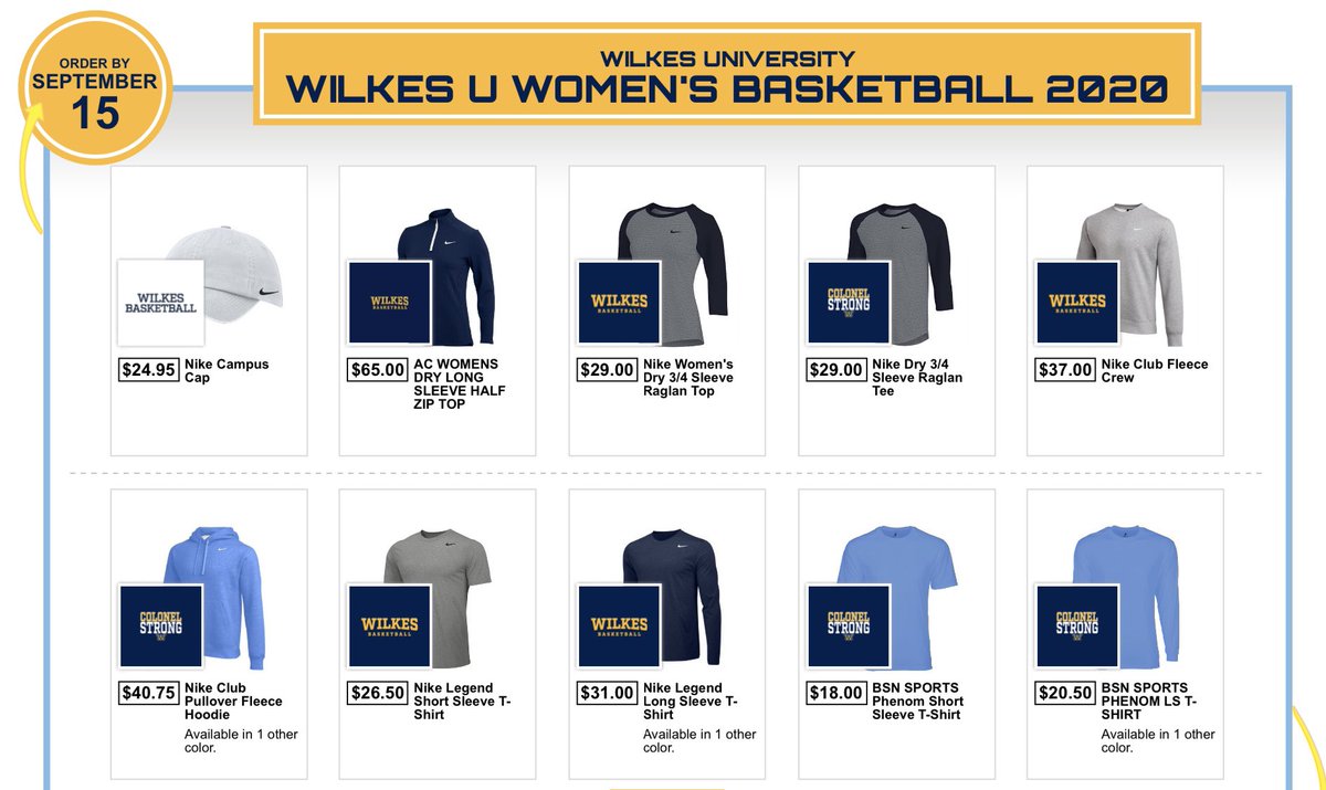 WilkesWBB's tweet photo. 🚨 Check out our team store featuring our NEW Colonel Strong logo 👊🏼

🗓 Order by September 15th 

🎨 Additional colors available for most items https://t.co/alWDEjmndR