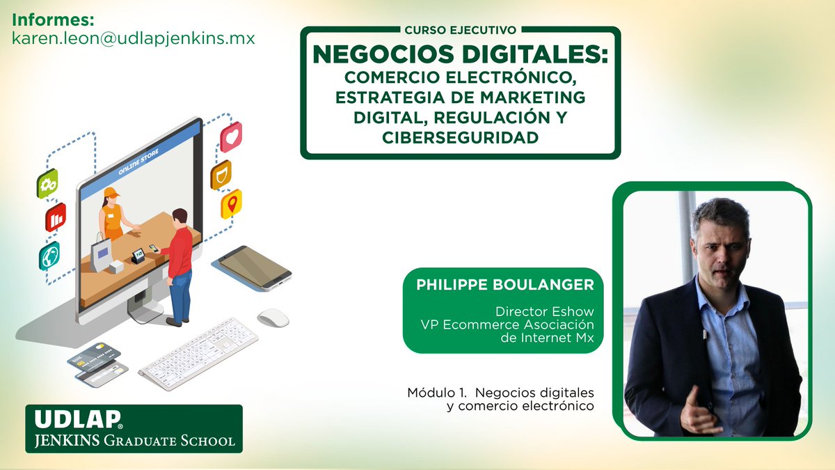 udlapJenkinsgs's tweet photo. Te presentamos a los expertos que participan en el innovador Curso Ejecutivo en Negocios Digitales: @philippeFW
@janet_huerta
@AbogadoDigital
@pcoronaf
Conoce más en:
https://t.co/TDasjuzQNT
📧 informes@udlapjenkins.mx
#udlapjenkins #negociosedigitales #ecommerce https://t.co/U1V8mg9MNi