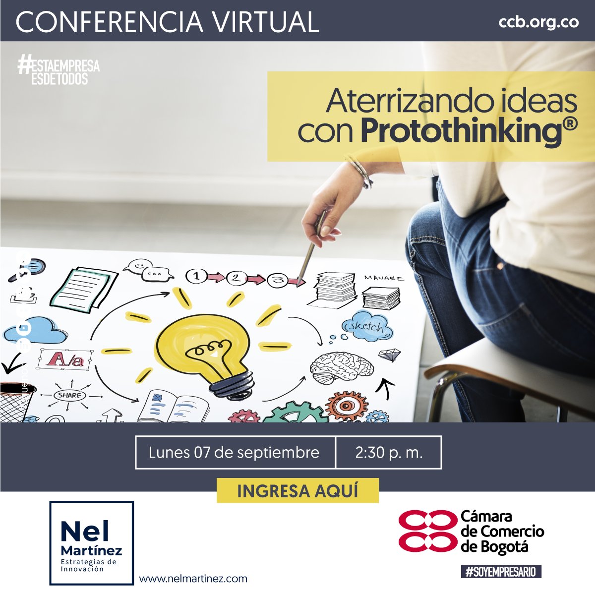 bogota_emprende's tweet photo. .@camaracomerbog Inscríbete ahora a la conferencia virtual sobre #Protothinking Un llamado a empresarios y emprendedores a mantenerse en modo beta. ''No hay una versión final.Todo es un prototipo.'' https://t.co/UGlJQzGE8L #InnovalabCCB https://t.co/hdiGX98wf8