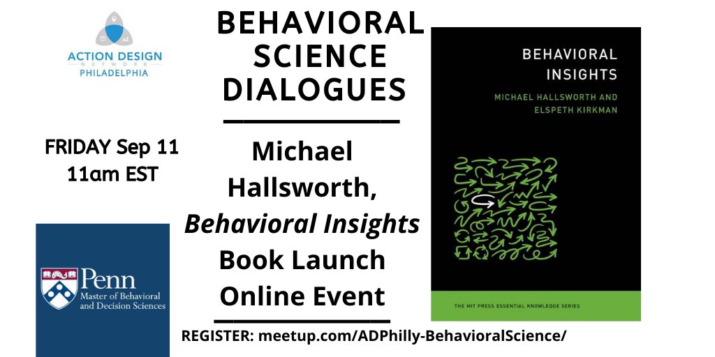 PennMBDS's tweet photo. NEW: #BehavioralScience Dialogues Event 09.11 Discussion w/@mhallsworth on his new book Behavioral Insights w/ co-author @Karminker by @mitpress
Moderated by @PsychChrisNave 
RSVP: https://t.co/6f4pnDIAjC

@actiondesign @PennSAS @PennLPS @BITAmericas @B_I_Tweets  #mbds #behaviour https://t.co/aSaeXnAnKy