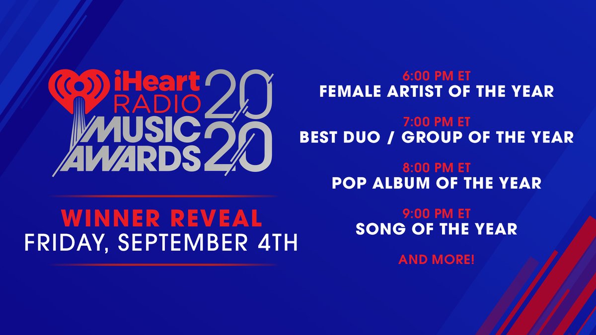 947BOBFM's tweet photo. We've tallied your votes and we will be announcing the winners of the 2020 #iHeartAwards all weekend long! Listen to us all weekend and keep an eye on the @iHeartRadio account to see acceptance speeches from your favorite artists. 🏆 https://t.co/07f0L8RBAE