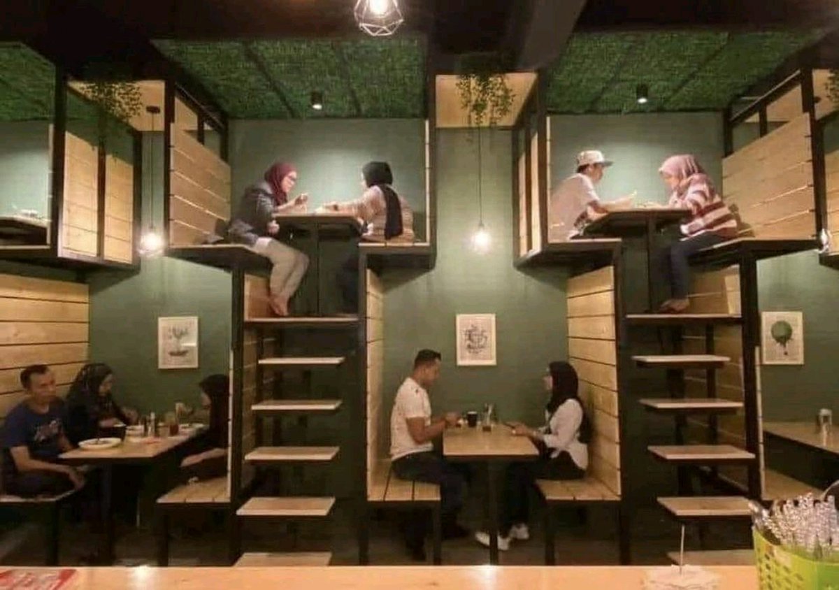 opjha's tweet photo. Interesting design for maintaining social distance while eating out 

#InnovationForEveryone #Innovation #SocialDistancing https://t.co/WXN7LSRndV https://t.co/1FFQ55dPf9