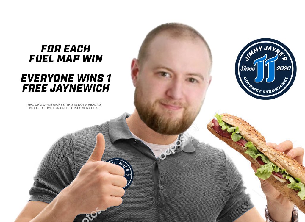 JimmyJaynesShop's tweet photo. For every Fuel Map win today everyone gets a free Jaynewich from your local franchise. #BurnBlue #OWLCoStream https://t.co/dlaew1Al3B