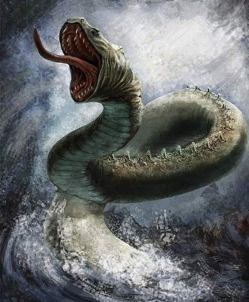 As the gods journeyed home with Loki's offspring, Odin realized that the snake had now doubled in size. What was once a small snake was now a python. The snake would not stop growing in size and Odin made the decision to throw the snake into the great sea that surrounded Midgard
