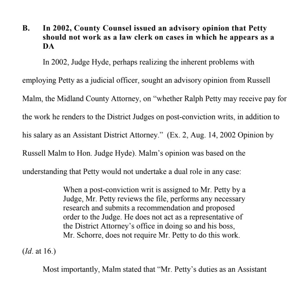 In 2002 - before trial - the county attorney told the prosecutor/law clerk to stop doing that shit and not be law clerk for cases that he was also the prosecutor on.