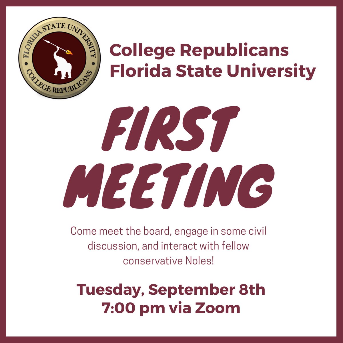 FSUGOP's tweet photo. Join us this Tuesday for our first meeting of the fall semester. The zoom link will be available in our weekly email and at the link in our bio.
Learn more about who we are, what we do, and how to get more involved with us this year!
#FSUGOP https://t.co/4Nvm9glTgR