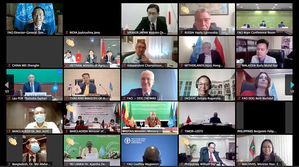 FAODG's tweet photo. At #APRC35, FAO’s Members discussed innovation & technology, #HandinHand initiative, FAO’s COVID19 Response and Recovery Programme & many more topics. Asia-Pacific region is committed to tackle the challenges of #COVID19 on food security & nutrition. https://t.co/LaEdyeVFW1